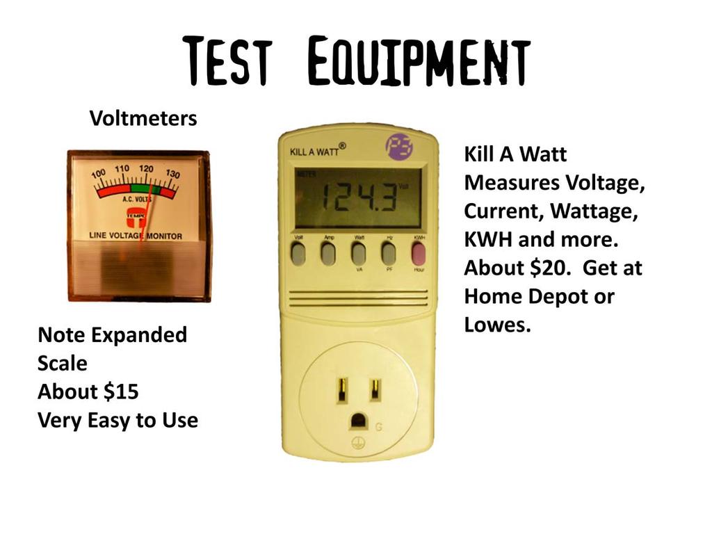 The analog meter is fine for measuring voltage and is entirely adequate. The Kill A Watt meter is not a lot more money and makes it possible to measure the actual load of various appliances.