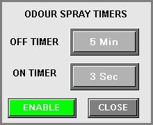Touch the ENABLE icon. When it turns GREEN the Odour Spray function is operational.