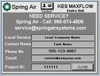 Local Service Company Contact Information The touchscreen has the capability of storing and displaying the contact information of the authorized local service company in the area where the KES unit