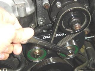 To measure the horizontal alignment, place the ruler on the front of the supercharger pulley as shown in Photo 16.