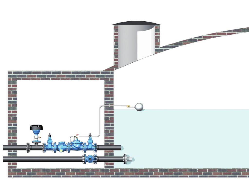 Hydrobloc main valve can be placed either at the top or at the bottom of the reservoir (recommended at the bottom for DN > 00). Filling can be: - From above (swan neck type). - From bottom.