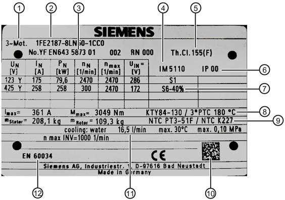Description of the synchronous built-in motor 2.5 Nameplate data 2.