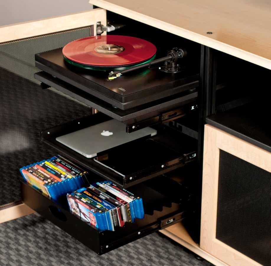 S FRAME SYNERGY SYSTEM CUSTOM INTERIORS Storing Our personal electronics storage is a great all-in-one organizational space storing remotes and other media devices.