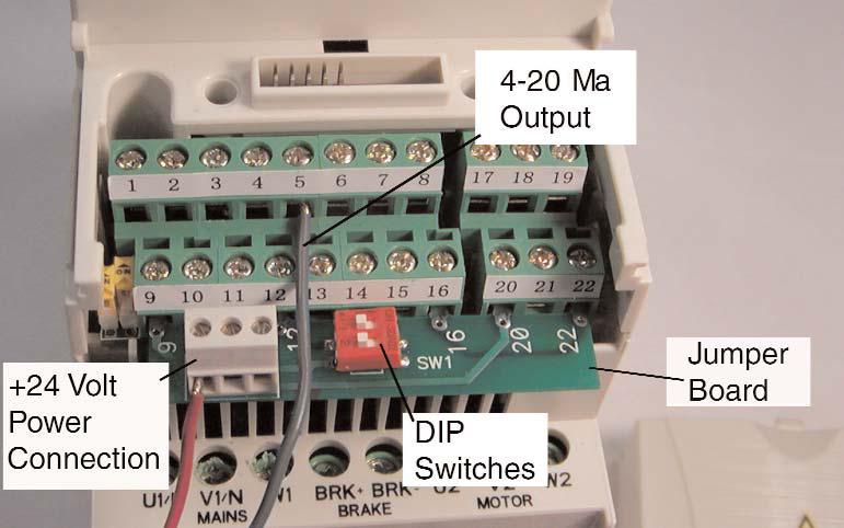 SECTION 8: Variable Frequency Drives 53 8.3.3 Wiring Connections Three phase input power is connected to U1, V1, and W1. If single phase input is used connect to U1 and W1.