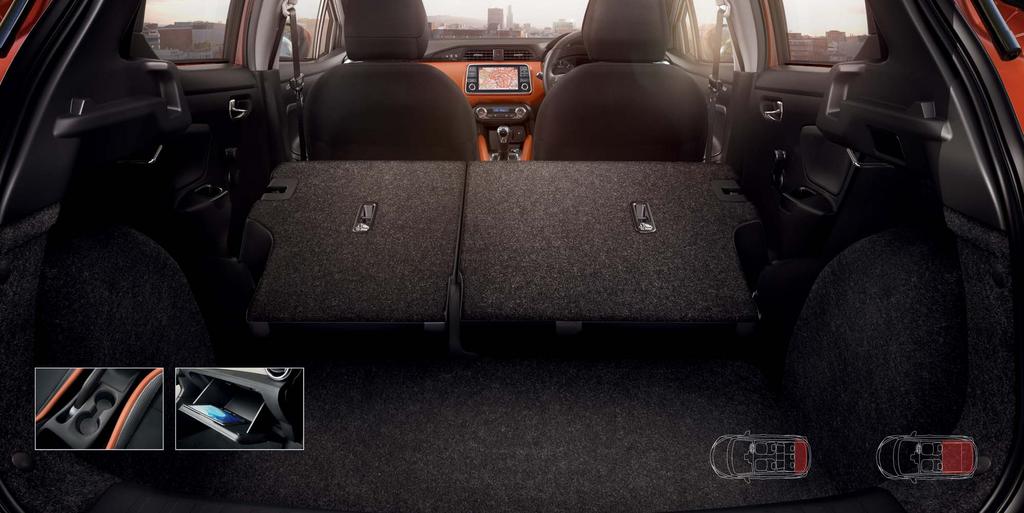 SPACE THAT BENDS TO YOUR IDEAS. The capacity of the Micra is surprising. Fold down the rear seats to take any extra bags or bulky objects on board.