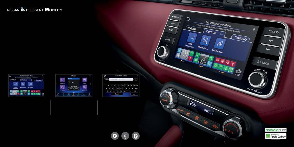 NEW NISSANCONNECT Nissan s next-generation audio and navigation system comes with Smartphone integration, Bluetooth hands-free communication and in-vehicle applications and features a 7 multi-touch