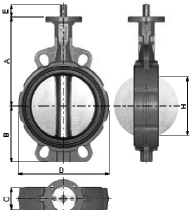 12. Actuated butterfly valve (cross-sectional view) valve Table 4.