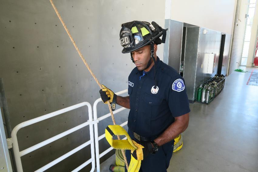 Anytime you re working with long lengths of equipment, whether ladders or fire hose, it s always important to find the balance point.
