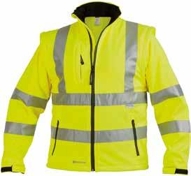 PU coated, windproof, watertight (3000 mm WC) 2 front pockets Reflective 3M Scotchlite strips Taped seams, hem with elasticated drawstring, adjustable hem EN ISO 20471 class 1, EN 343 Available in