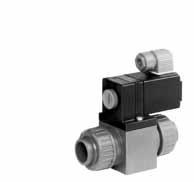 Functions Function A: 2/2-way straight passage valve de-energized closed PVC-U 2/2-Way Solenoid Valve, Type 160 Model: Encapsulated 2/2-way solenoid valve lifting magnet and manual override for