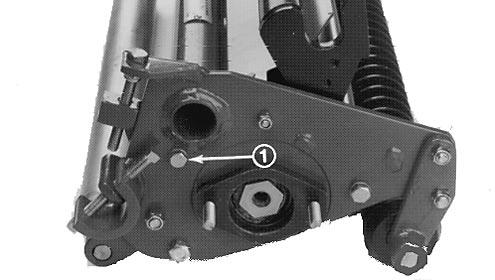 recutting. To open the rear shield: 1. Loosen the locking bolt on the side of the cutting unit (Fig. 4). 1. Top bar 2. Bar mounting screws Figure 5 LEVELING THE FRONT ROLLER TO THE REEL Figure 4 1.