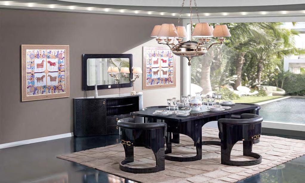 CHELSEA Dining table cm 220x110x74h top in ebony veneer glossy