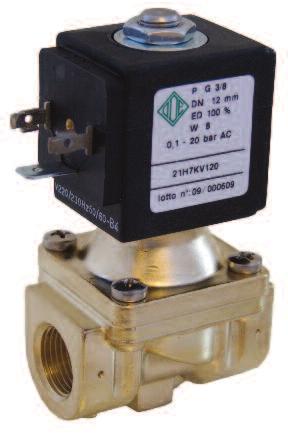 Solenoid valve 2/2 way N.C. With pilot control 21H7KV1 21H8KV1 PRESENTATION: S.V. with pilot control for interception of fluids compatible with the construction materials.