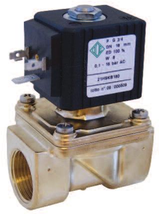 Solenoid valve 2/2 way N.C. With pilot control 21H9KV180 PRESENTATION: S.V. with pilot control for interception of fluids compatible with the construction materials.