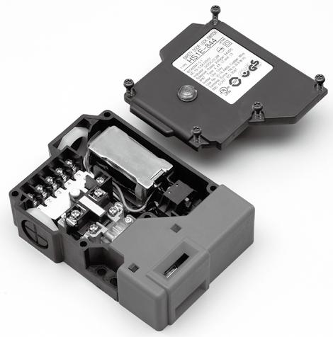 HS1E-K Interlock Switches with Solenoid (-circuit) Dual main circuit + lock monitor circuit provide more safety to your system Basic unit and solenoid unit in one housing Lightweight plastic housing
