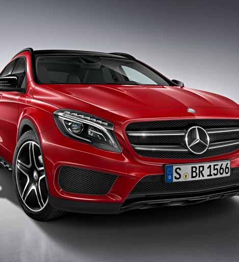 GLA AMG Line exterior equipment 3 /2 lower suspension and Sports Direct-Steer system 8 AMG 5-spoke light-alloy wheels painted in titanium grey with a high-sheen finish Aluminium roof rails AMG body