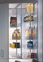 Pantry Organization Single Extension - Kesseböhmer New Item Pantry Pull-out, height adjustable Single extension, hooks on one side Left or right mounting to upper and bottom panel Weight capacity 40