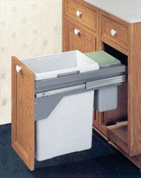 Waste Bins Pull-Out Door Mounted Both versions can be installed in face-frame, inset-door, and frameless door applications Inside cabinet area: 14 wide x 21 high Easy to install clip-on frame Sturdy