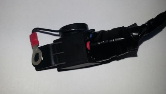 Connect the single red wire from the BUZZER PEEL CP 5 to the 12 volt ignition wire using