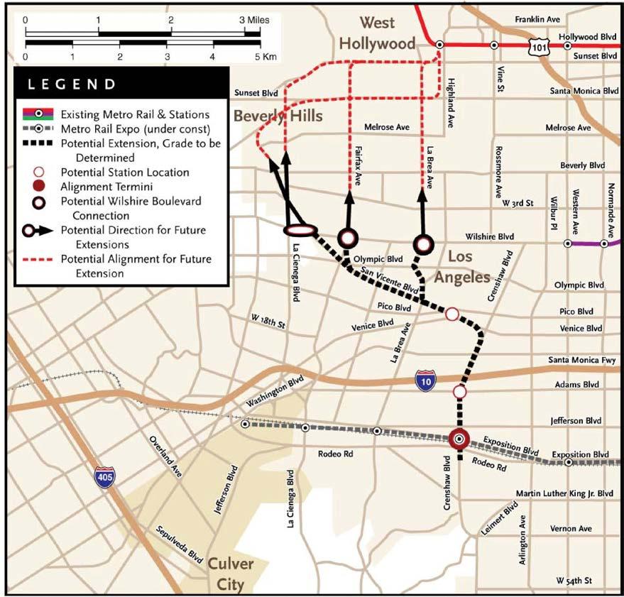Previous Studies The Crenshaw Northern Extension Feasibility/Alternatives Analysis Study (Study) builds mainly upon portions of alignments previously identified in the Wilshire/La Brea LRT