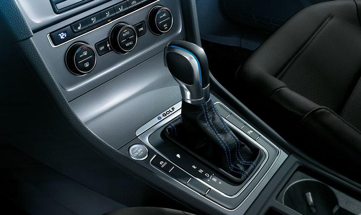 Aside from the all-new interior across the entire Golf family, the e-golf gets a few extra unique details. Like the blue accents on the shift knob and the e-golf emblem in front of the shifter.