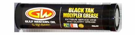 COOLANTS & GREASES BLACK TAK MOLYPLEX GREASE LITHIUM COMPLEX EXTREME PRESSURE BLACK TAK is a severe duty 5% molybdenum disulfide mixed metal complex mine and quarry grease.