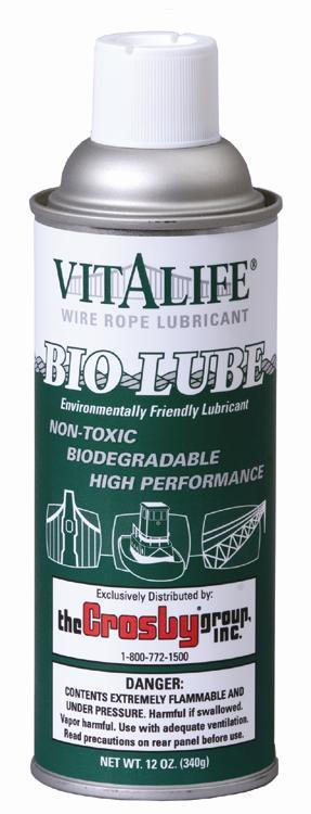 DIAMETER OF WIRE ROPE (in.)/(mm) Product Information - BIO-LUBE GALLONS OF: Vitalife Bio-Lube (Per 1,000 FT.