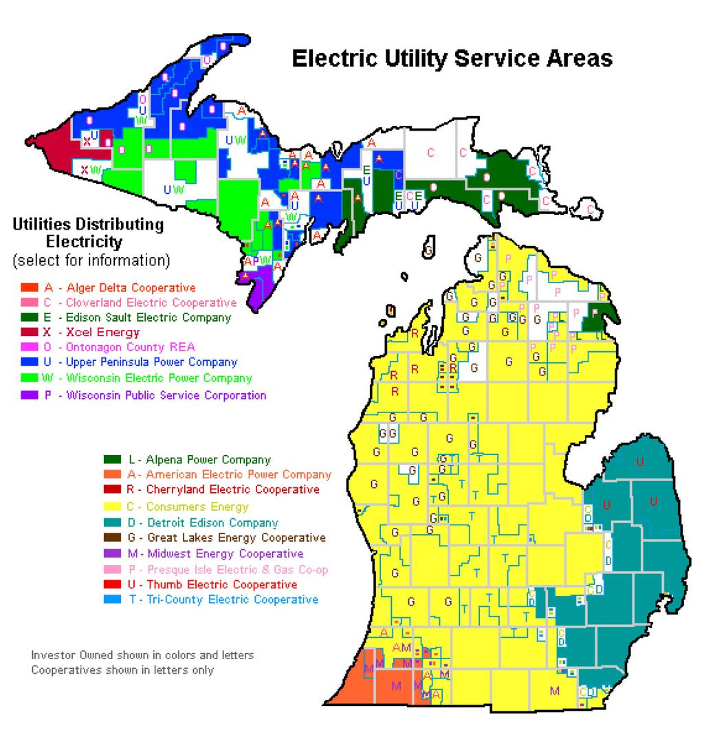 ENERGY State of Michigan Electric Power Distribution This map depicts the responsibilities for electricity distribution within the State of Michigan.