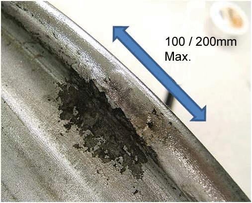 If the total area(s) of corrosion exceed these dimensions, the wheel should be replaced.