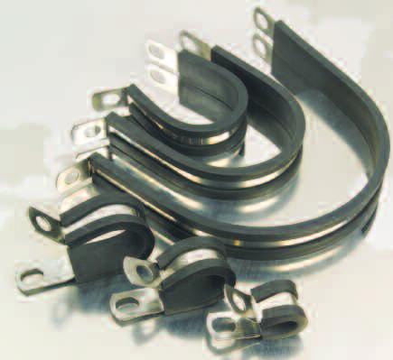 WIRING ACCESSORIES Stainless Steel Cushioned Cable Clamps (with black rubber) Clamps are corrosion resistant and have a removable rubber cushion which helps cut vibration while protecting the loom or
