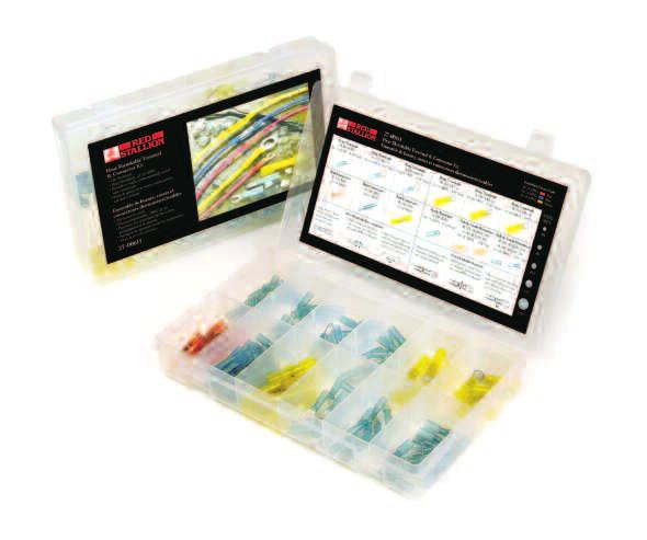 KITS Heat Shrinkable Terminal & Connector Kit 120 of the most popular heat shrinkable crimp splices and terminals stored in a 12 compartment re-closeable plastic box.