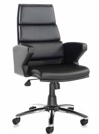 Milot Leather faced executive chair Code Description MLT300T1 High back chair Available in Cream & Black Three section back Fully upholstered arms Waterfall seat Chrome
