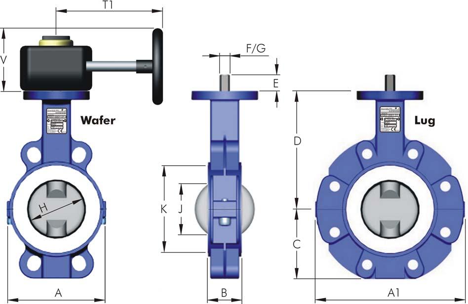 SBP: Technical Data DN350-600 51 Butterfly Valves, plastomer-lined PM 51 M.05 e March 2006 Pressure-/Temperature Diagram PS max. bar 10 350-600 8 800 PFA PTFE PTFE-T 6 600 Vacuum mbar abs.
