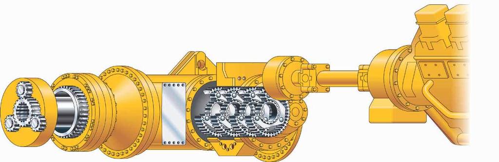 Power Train Transmission The Cat 7-speed, power shift transmission gets the job done smoothly and quickly. Transmission. The Cat 7-speed, power shift transmission, matched with the direct-injection 4E diesel engine provides constant power over a wide range of operating speeds.