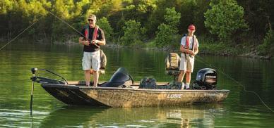 windscreen & soft-grip wheel c Aerated livewell (23 gallons) & baitwell w/ minnow bucket d Bow 3-across seating w/ fold-down driver & passenger