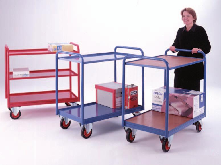 Tray Trolleys Tray Trolleys 23 TT350 Series Capacity 350kg Strong construction from square and round section steel tubes and steel shelves with lip.