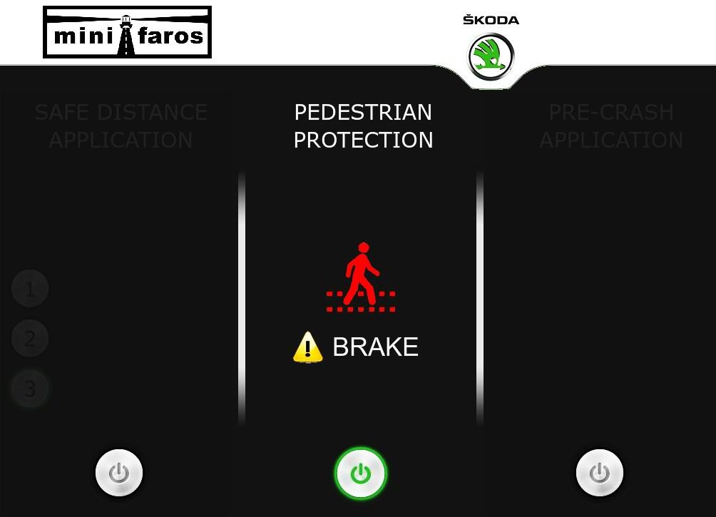 Figure 18: HMI display for the Pedestrian Protection Application VRU in ROW. As soon as the pedestrian enters the RONE, the warning turns red (warning level 2), as shown in Figure 19.