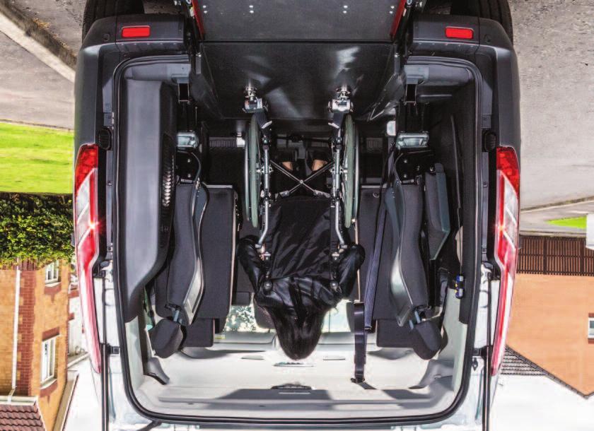Once inside, the wheelchair passenger feels safe as their wheelchair is secured to the vehicle floor using high quality, four point wheelchair restraints.