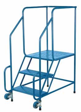 position 30" high rails with 24" wide non-clogging slip resistant steps Oversize 24" x 24" top step for easier worker movement Legs have rubber tips