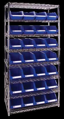 WIRE SHELVING WITH STORAGE BINS Same great features as the KLETON chromate wire shelving, but with