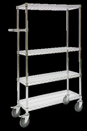 One year limited warranty  Evenly Distributed WIRE SHELF CARTS Open-wire shelf design minimizes dust and increases air circulation and visibility High quality chromate plated shelves and posts