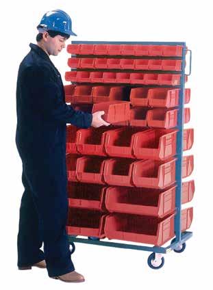 STORAGE BINS & RACKS Mobile all-welded steel racks are ideal for transporation of small parts.