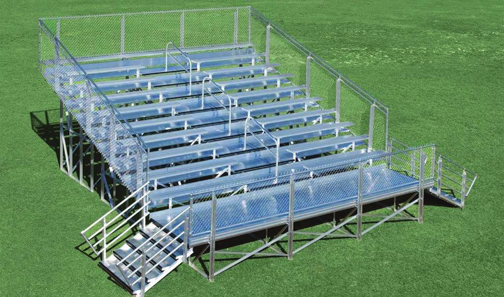 Elevated Bleachers platform is elevated 32" above grade PERFECT FOR: Our all-aluminum Elevated Bleacher is a great choice for a largesized venue.