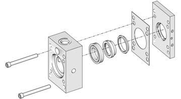 3. Using supplied bolts in the cylinder seal kits, press seal (6) into outlet