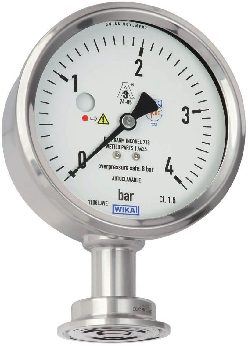 Pressure Diaphragm pressure gauge, flush For sanitary applications, NS 100 Model PG43SA-D, with integrated diaphragm element monitoring WIKA data sheet PM 04.