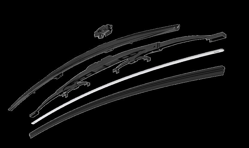 conditions Spoiler For improved performance at high speed Flexible spring strip for even distribution of contact pressure on the windshield Wiper rubber with dual-material technology Ensures optimum