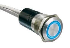 MPI001/P/xx/x Dot or ring illumination 22mm diameter Single pole push to make 50m, 24Vdc contact rating ed, Green, mber, lue & illumination right daylight LEDs Independent LED terminals Front and