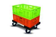 INDUSTRIAL TROLLEYS Single Euro Crate Dolly Plastic & Aluminium construction Load capacity 250 kg 100mm Castors 35mm basket nesting All components are user replaceable