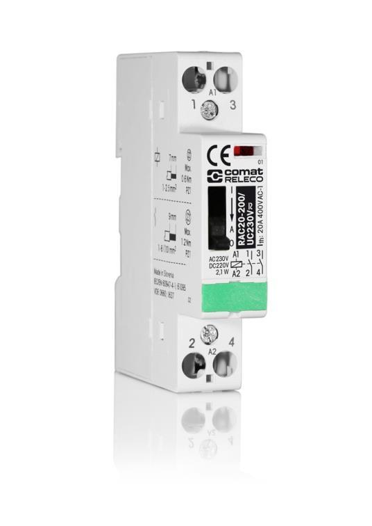 Installation Contactors RIC, RAC 1 Characteristics Rated operational current: 20 63 A Coil voltages: UC 24, 36, 230 V / AC 400 V Hum-free (UC versions) 2 4 contacts NC or NO Extendable with