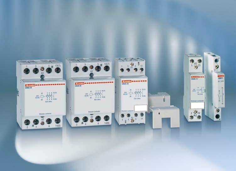 MODULAR CONTACTORS Two, three and four-pole versions, 20A to 63A Very silent during operation or control stage Operation flag indicator Add-on auxiliary contacts. SEC.